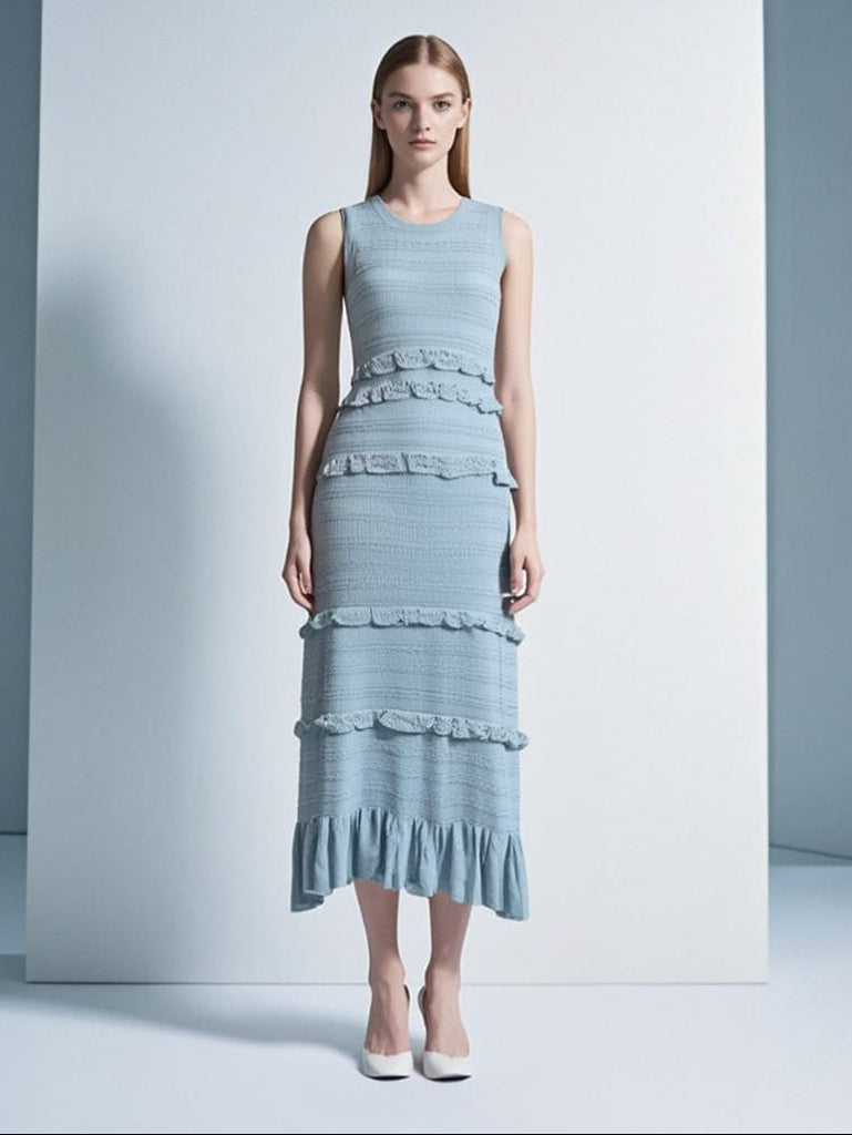 Tiered Ruffle Long Knit Dress