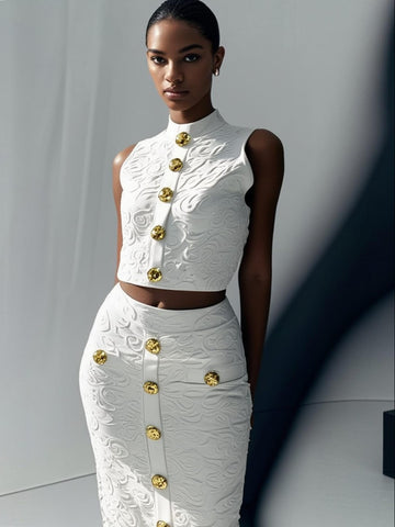 O250018 Jacquard Floral Two-piece Set