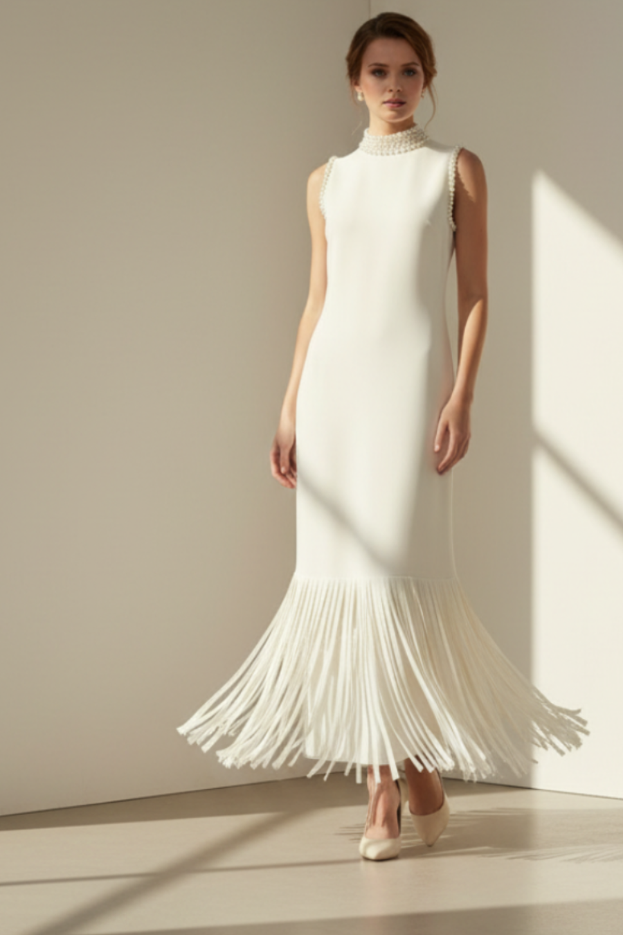 Embellished Neckline Long Dress