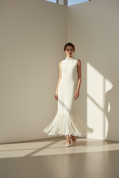 Embellished Neckline Long Dress