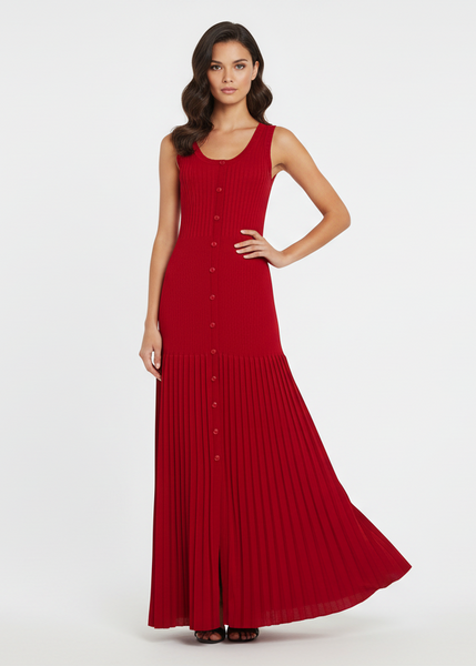 Button Down Fitted Bodice Knit Dress