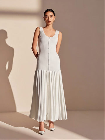 Button Down Fitted Bodice Knit Dress