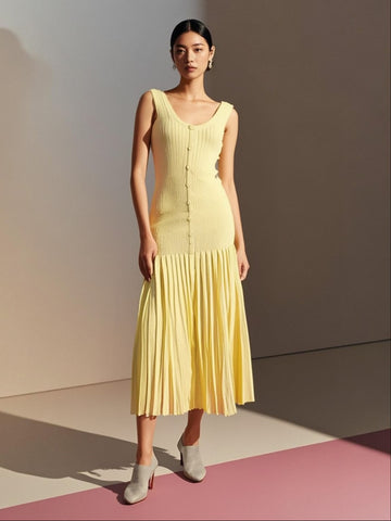 Button Down Fitted Bodice Knit Dress