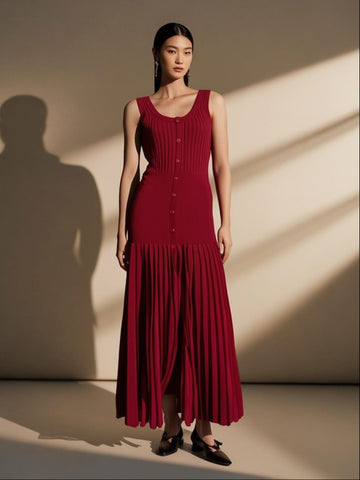 Button Down Fitted Bodice Knit Dress