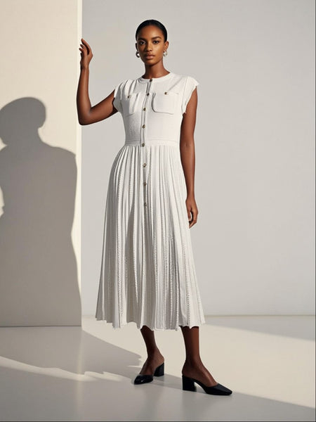 Structured Bodice Pockets Knit Dress