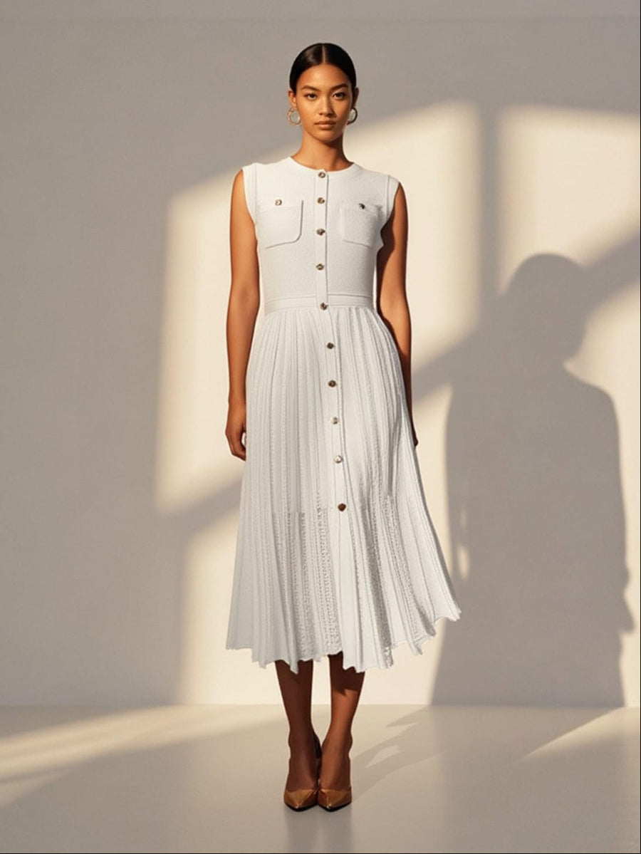 Structured Bodice Pockets Knit Dress