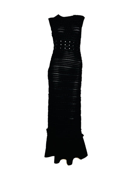 Horizontal Stripes Ruffle Hem Long Dress