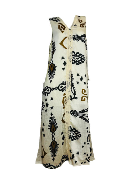 Abstract Print Button Front Dress