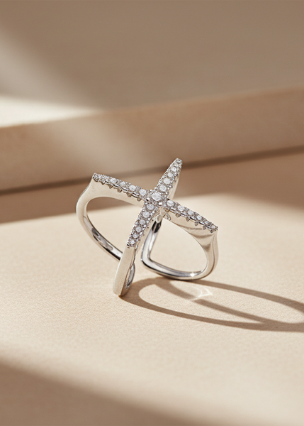 Silver Square Cross Ring