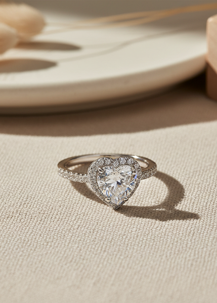 925 Silver Heart Diamond Ring