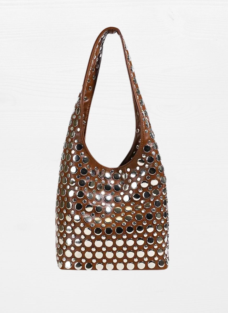 3250094 Studded Shoulder Leather Bag *Preorder