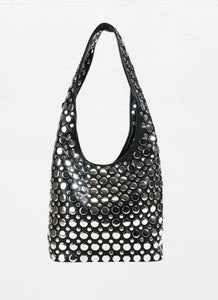 3250094 Studded Shoulder Leather Bag *Black