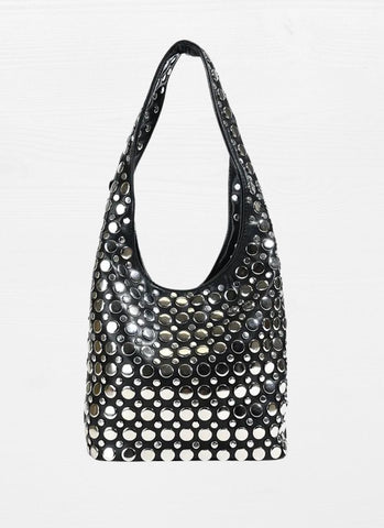 3250094 Studded Shoulder Leather Bag *Black