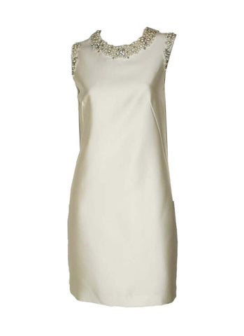 3250031 Pearl Embellished Shift Dress *Apricot
