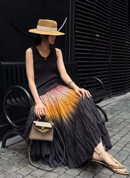 3250049 Gradient Pleated Long Skirt *Brown