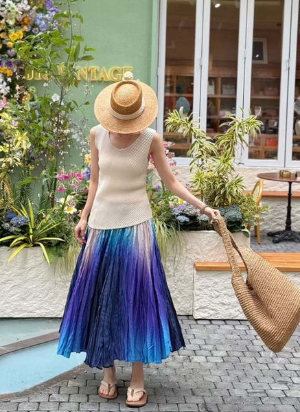 3250049 Gradient Pleated Long Skirt *Purple