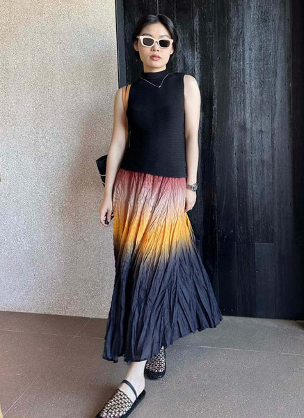 3250049 Gradient Pleated Long Skirt *Brown