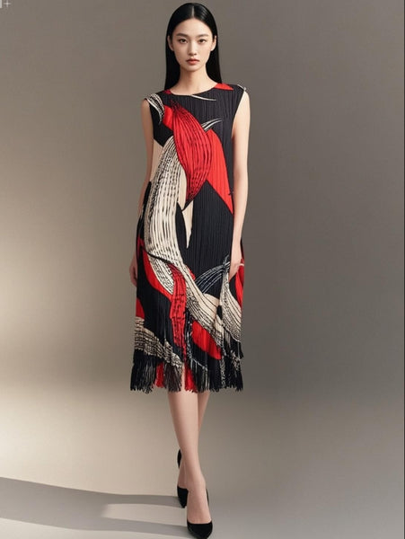 7250012 Artistic Swirl Pleated Dress