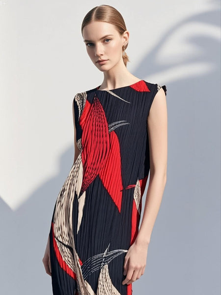 7250012 Artistic Swirl Pleated Dress