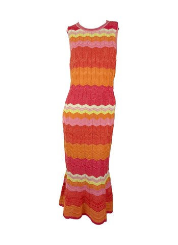8250029 Zigzag Stripes Crochet Midi Dress