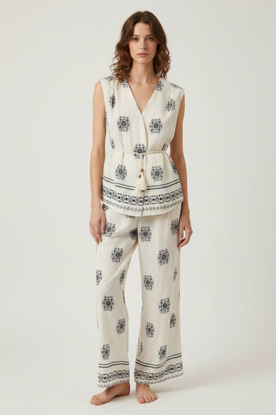 Small Motifs Wide-leg Pants Set