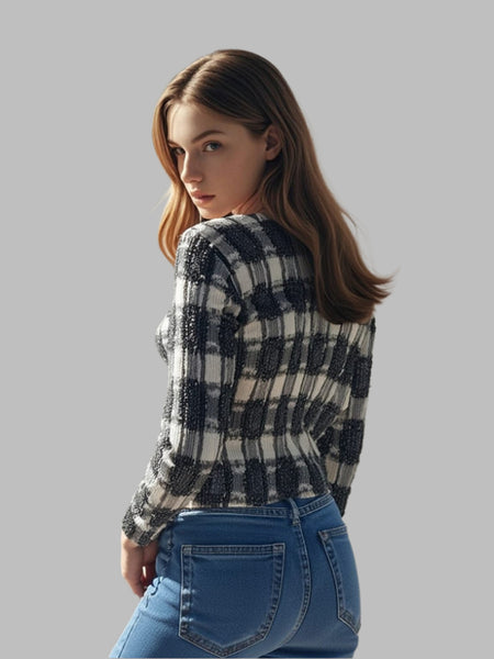 3250080 Long Sleeve Pleated Tweed Jacket