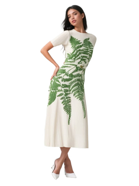 6250018 Print Pleated Maxi Dress