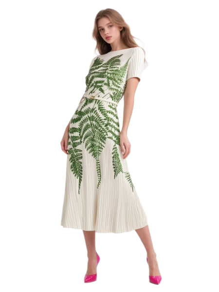 6250018 Print Pleated Maxi Dress