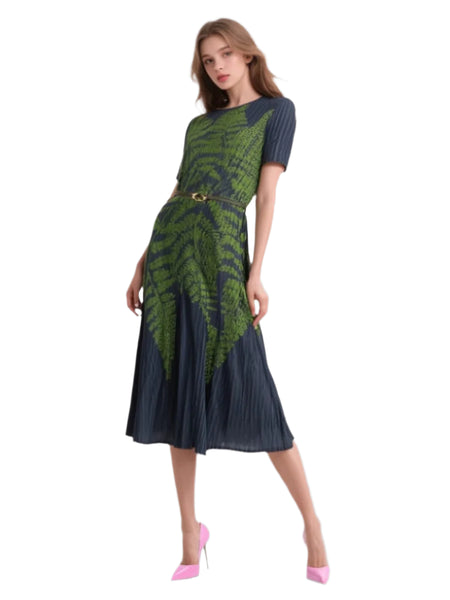 6250018 Print Pleated Maxi Dress