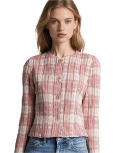 3250080 Long Sleeve Pleated Tweed Jacket