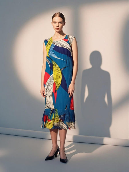 7250012 Artistic Swirl Pleated Dress