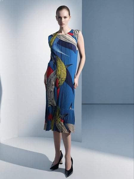 7250012 Artistic Swirl Pleated Dress
