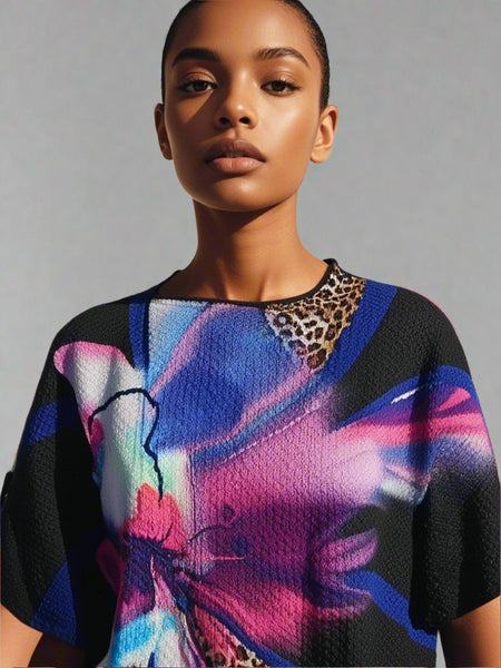 7250013 Leopard & Bloom Textured Top