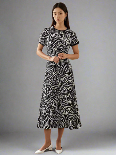 3250065 Zebra Printed Long Silk Dress