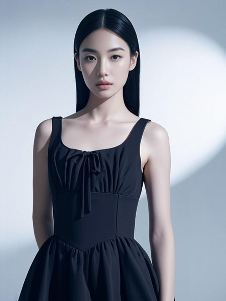 3250034 Square Neck Linen Flare Dress