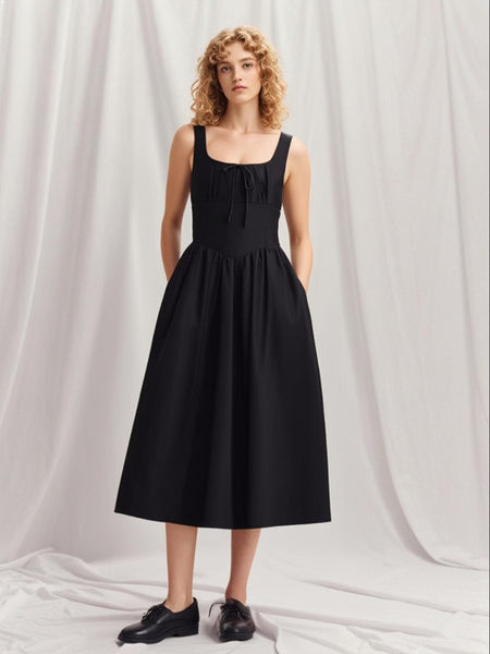 3250034 Square Neck Linen Flare Dress