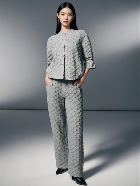 7250010 Petal Textured Elastic Waistband Pants