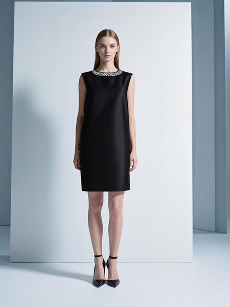 3250033 Collar Embellished Shift Dress