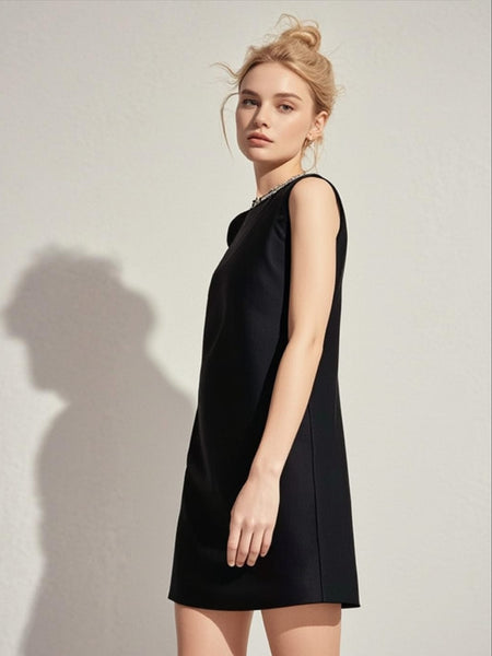 3250033 Collar Embellished Shift Dress