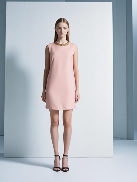 3250033 Collar Embellished Shift Dress