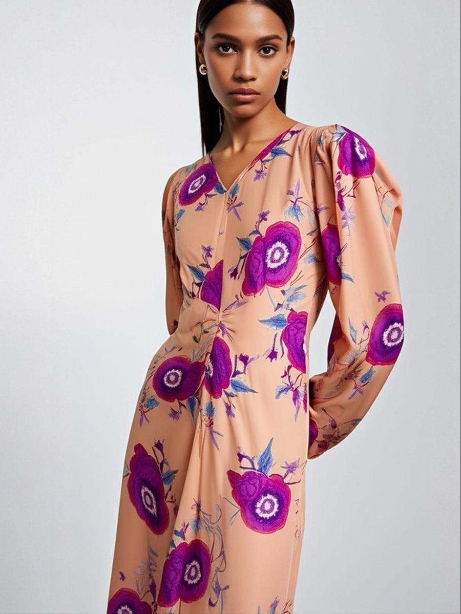 3250042 Floral Print Midi Dress