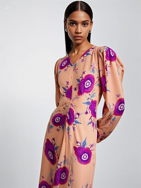 3250042 Floral Print Midi Dress