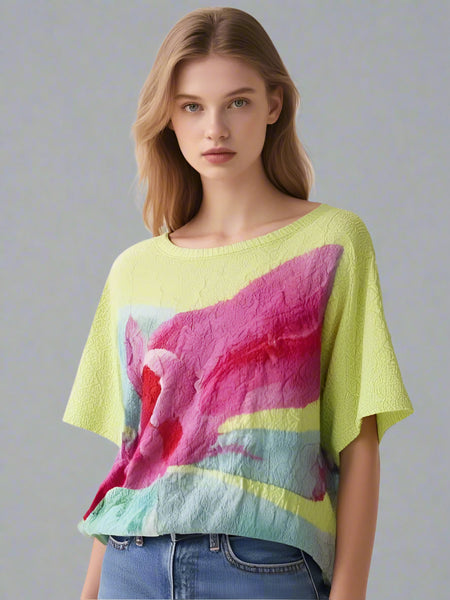 5250005 Floral Wrinkled Pleats Top