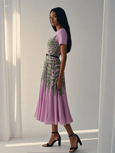6250018 Print Pleated Maxi Dress