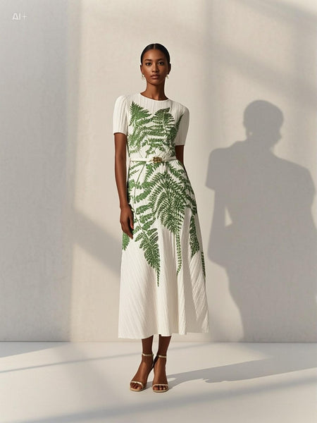 6250018 Print Pleated Maxi Dress