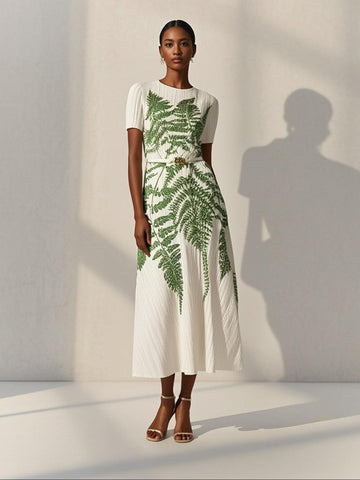 6250018 Print Pleated Maxi Dress
