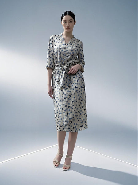 3250057 Polka Dot Belted Dress