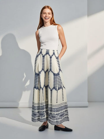 4250022 Floral Printed Wide Leg Pleated Pants
