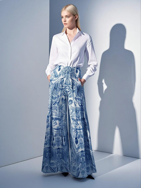 4250022 Floral Printed Wide Leg Pleated Pants
