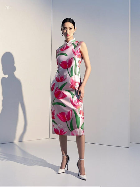 D240015 Floral Embroidery Cheongsam